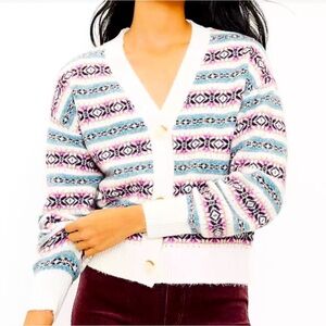 EUC Loft Fair Isle Wool Blend Relaxed Cardigan Size Large